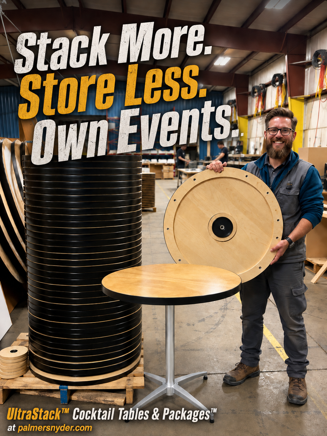 UltraStack™ Cocktail Tables & Packages by Palmer Snyder — Stack More. Store Less. Own Events.